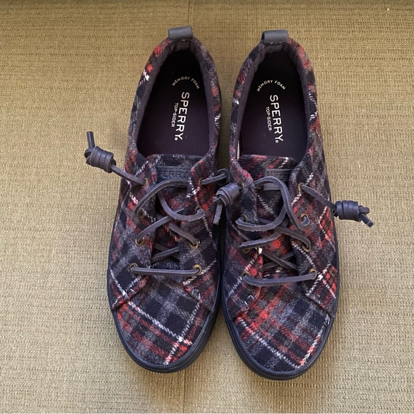 Sperry Crest Vibe Wool Plaid Sneaker Navy          NWT - Picture 2 of 5